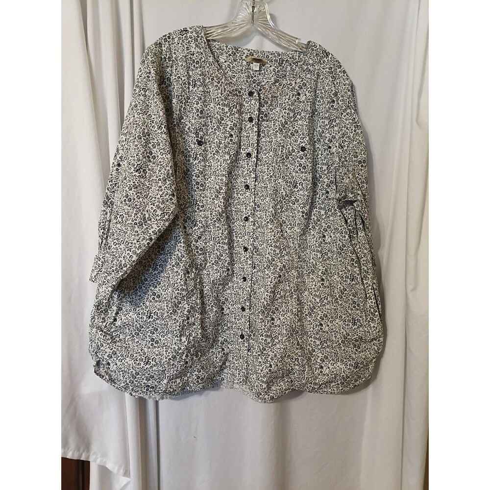 Women's Duluth Trading Co 2X Floral Print Print Button Up Tunic 3/4 Side Pockets